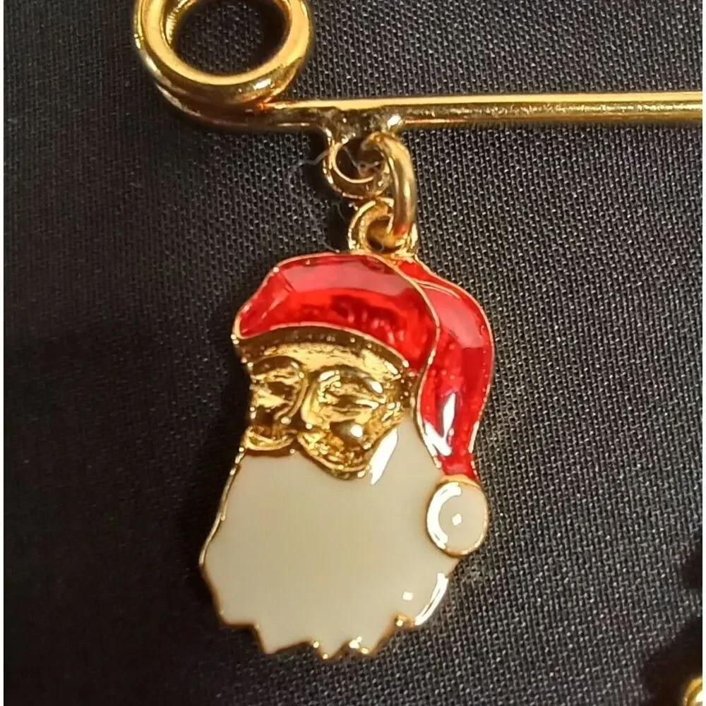 Vintage AVON gold-tone Christmas Safety Pin Charm Brooch